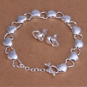 925 Sterling Silver Charms Fashion Solid Hollow Heart Earrings Bracelet